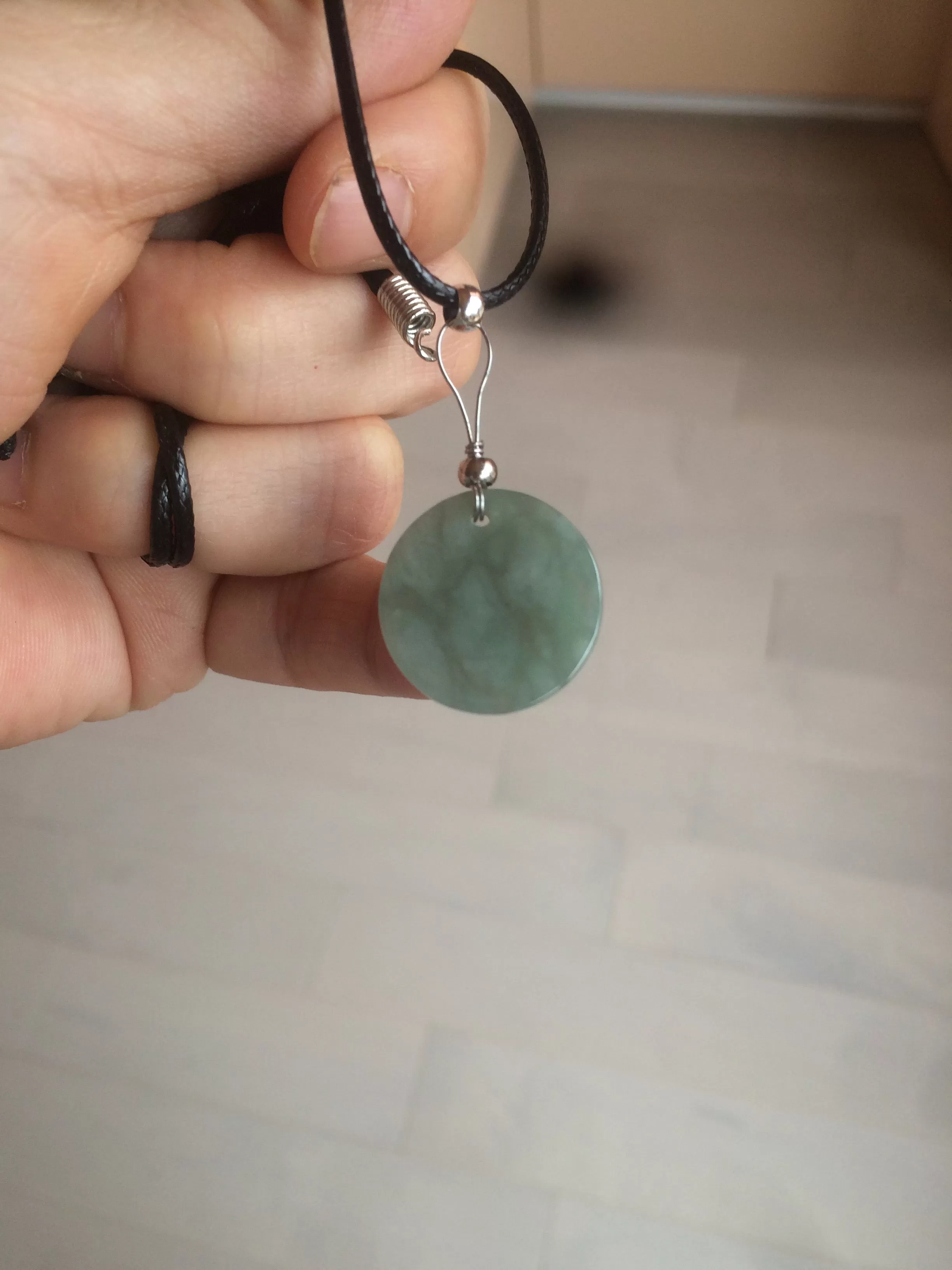 100% natural  icy watery dark green/gray jadeite jade safe and sound couple pendant pair BG4