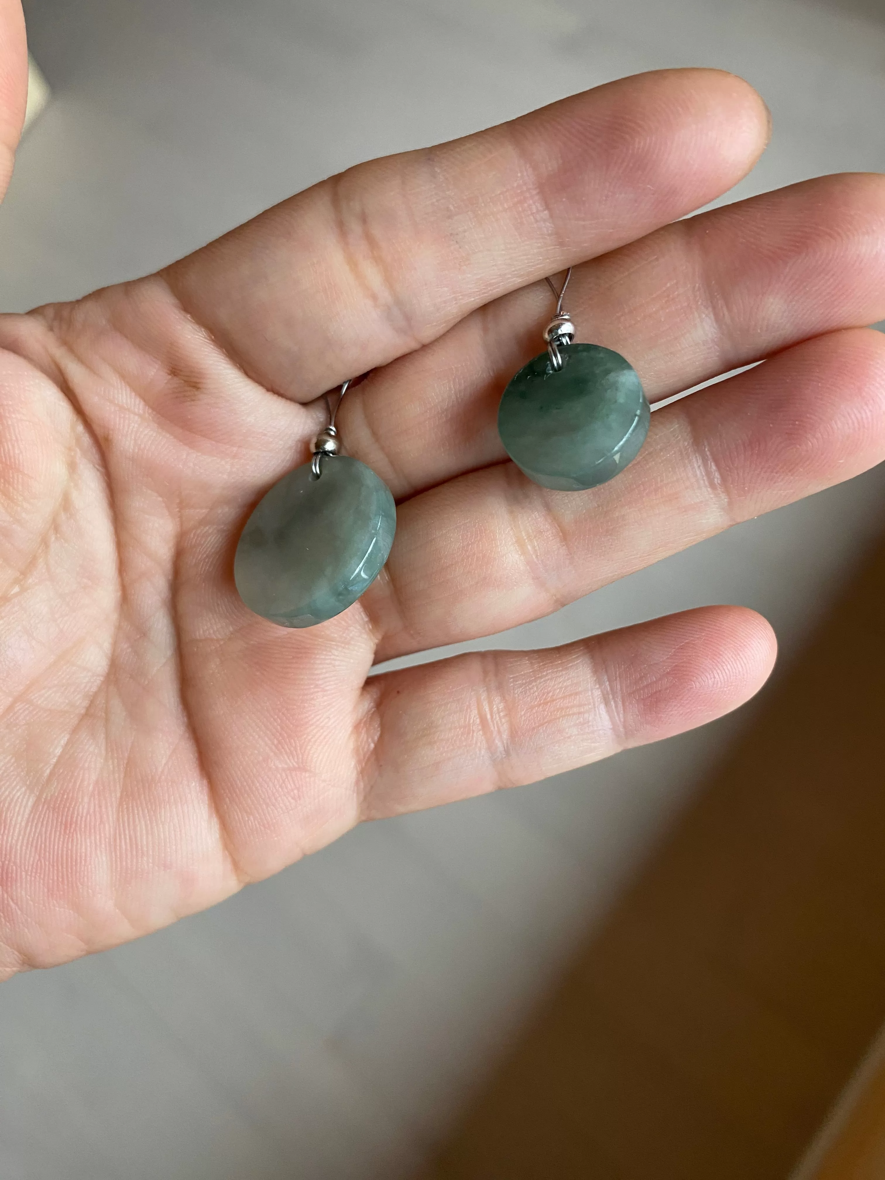 100% natural  icy watery dark green/gray jadeite jade safe and sound couple pendant pair BG4