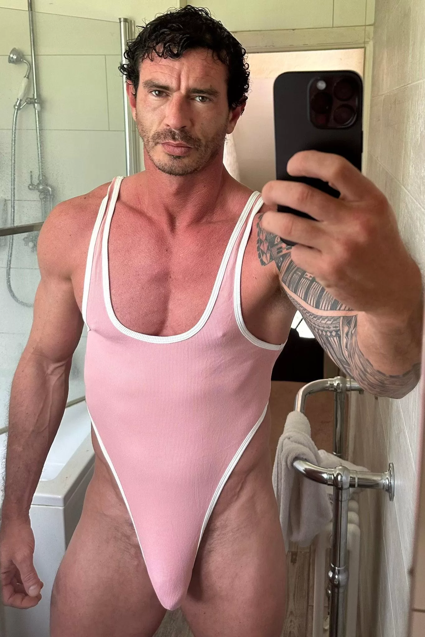 Afterglow Ribbed Bodysuit - Pink w/ White Trim