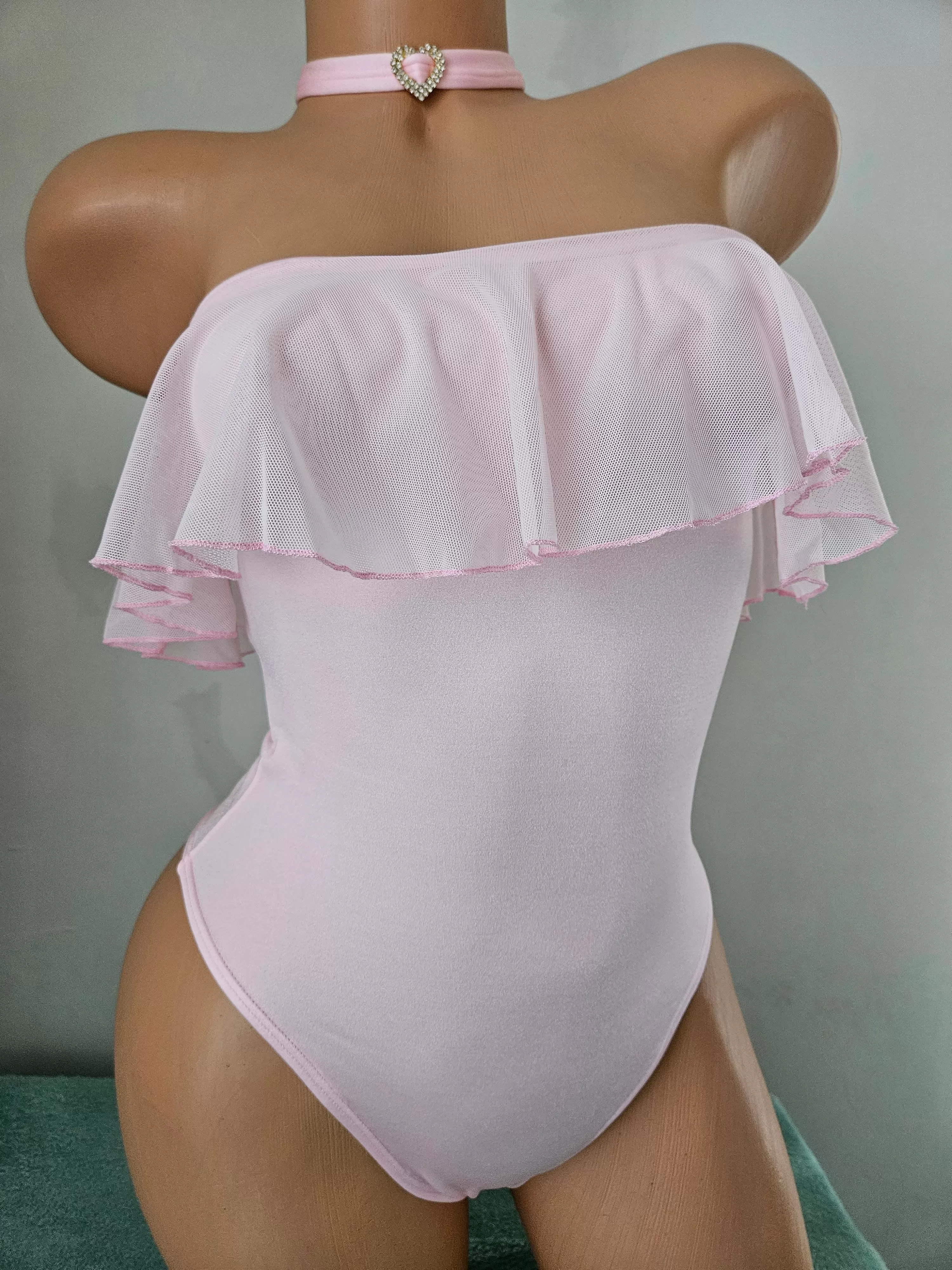 Baby Pink Ruffle Top Romper w/ Matching Choker