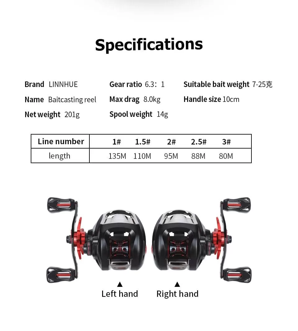 Baitcasting Reel BT2000 8kg Drag SFS Double Brake System Saltwater Reel 6.3:1 High Speed Metal Spare Spool Fishing Reel