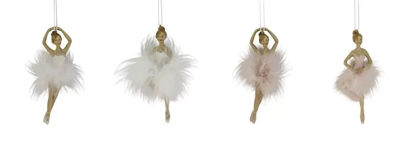 BALLERINA 13CM 4 ASST.W/ WHITE&PINK FEATHER DRESS