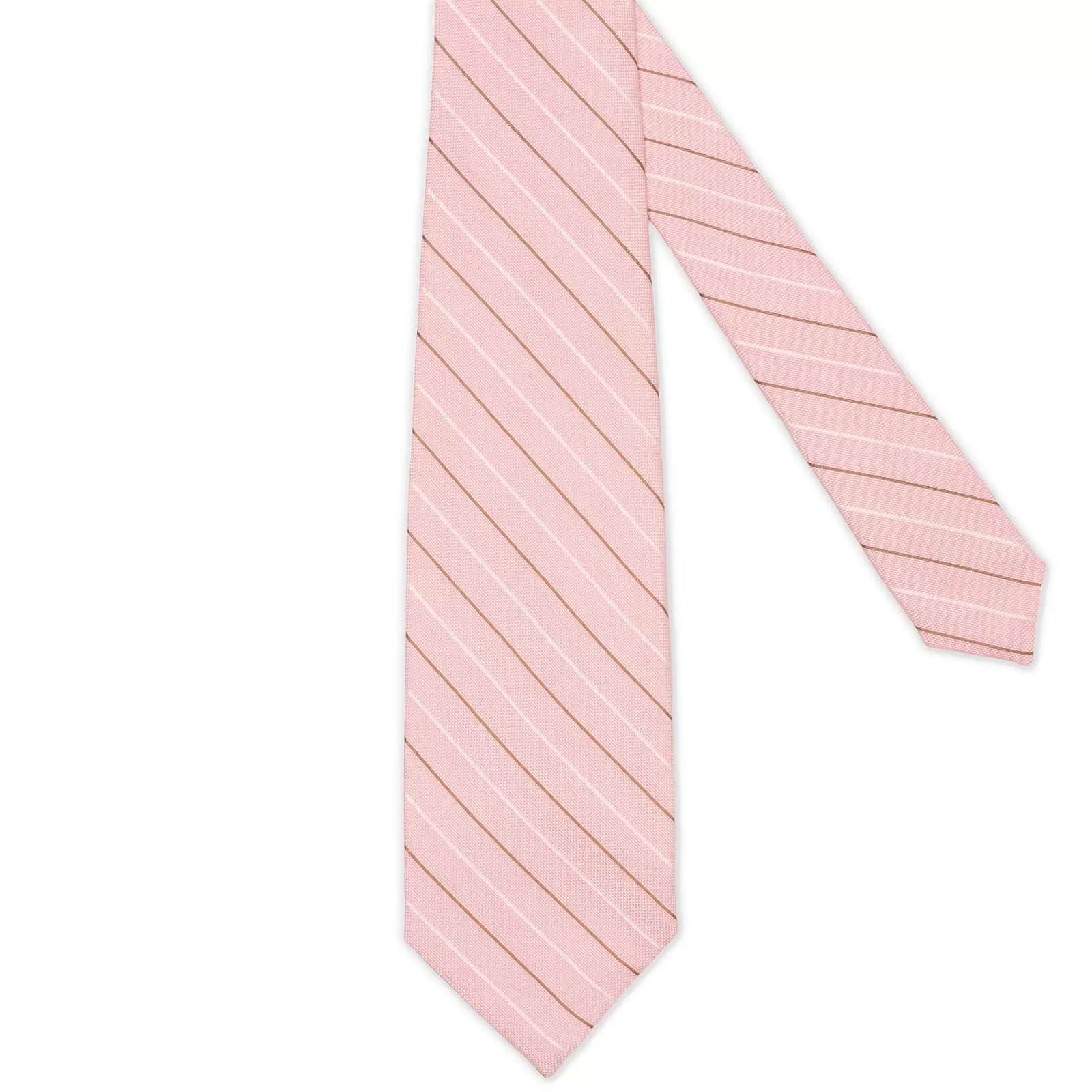 BARBA Pink Pinstripe Seven Fold Linen-Silk Tie NEW