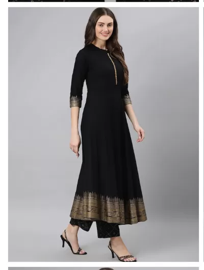 Black Gold Anarkali Kurti Palazo Dupatta Set of 3