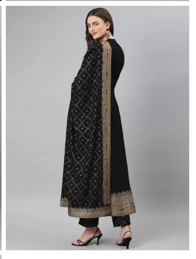 Black Gold Anarkali Kurti Palazo Dupatta Set of 3