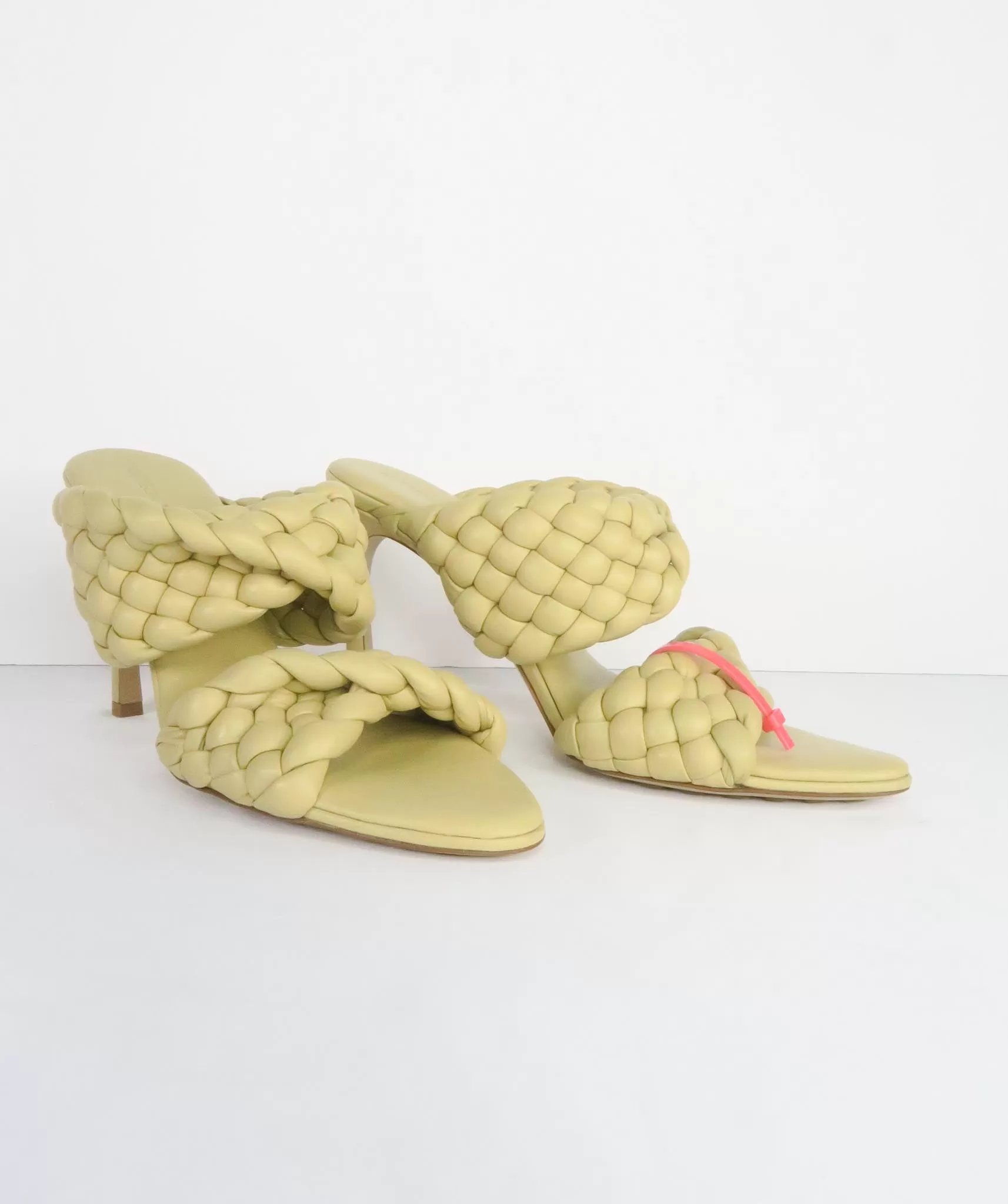 BOTTEGA VENETA Sand/Yellow Intrecciato quilted leather mules EU 38 UK 5