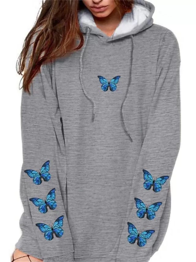 Casual Butterfly Graphic Women's Hoodie Sweatshirt