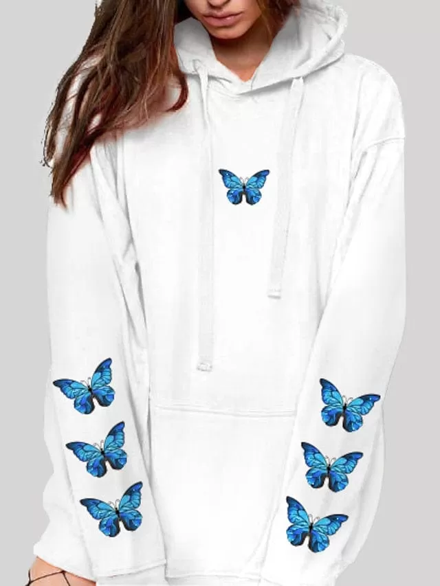 Casual Butterfly Graphic Women's Hoodie Sweatshirt