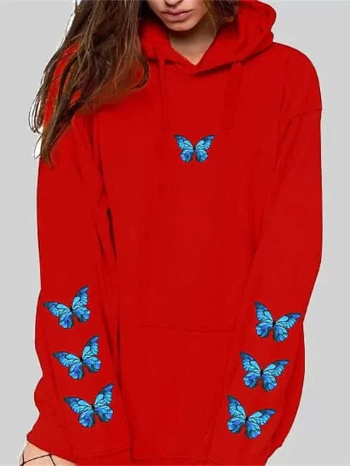 Casual Butterfly Graphic Women's Hoodie Sweatshirt