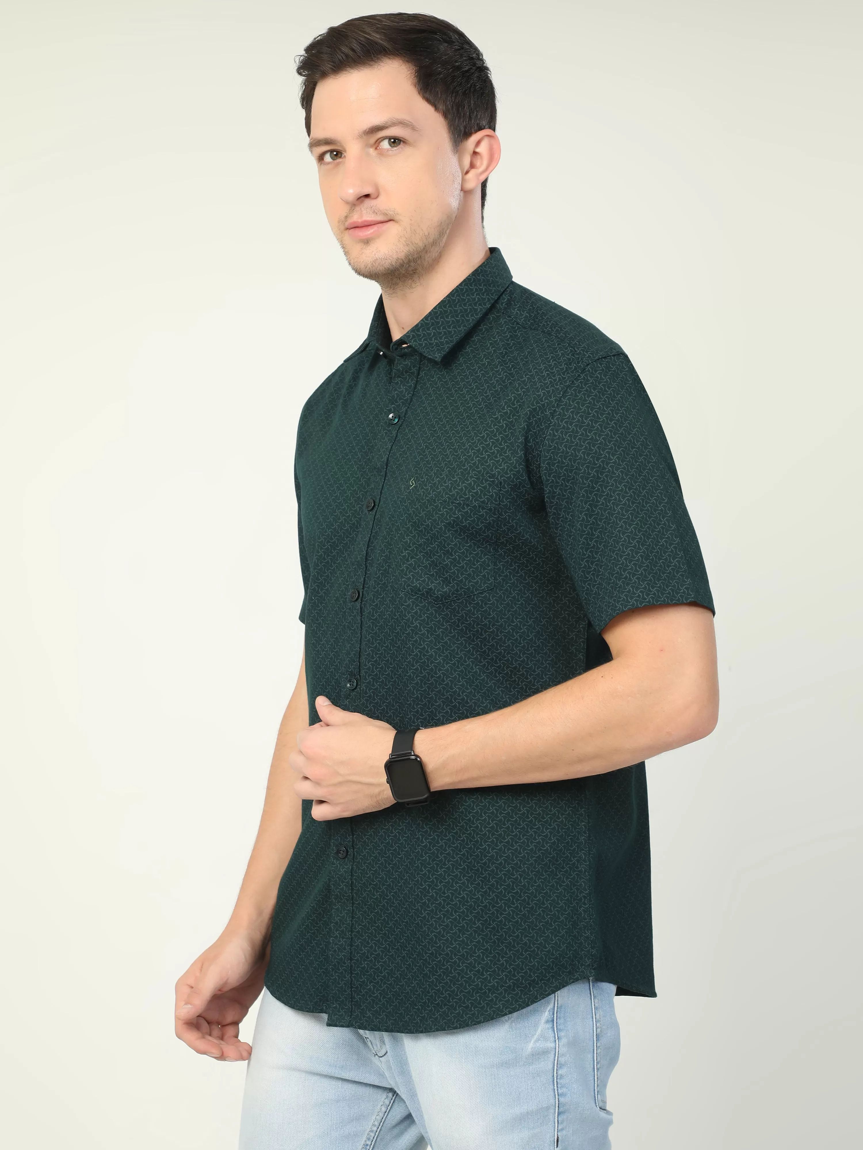 Classic Polo Men's Polo Neck Half Sleeve Slim Fit Cotton Woven Shirt | SO2-129 C-HS-PRT-SF