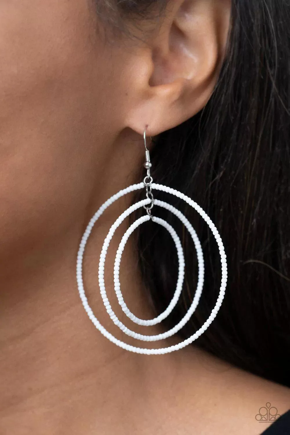 Colorfully Circulating White Earrings - Paparazzi Accessories