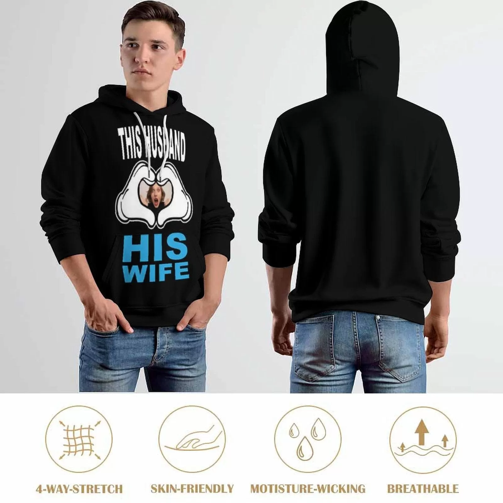 Custom Face Love Gesture Hoodie Designs Personalized Face Unisex Loose Hoodie Custom Hooded Pullover Top Plus Size for Him Her