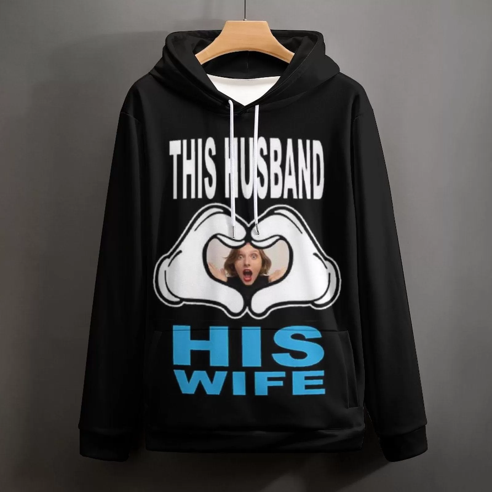 Custom Face Love Gesture Hoodie Designs Personalized Face Unisex Loose Hoodie Custom Hooded Pullover Top Plus Size for Him Her