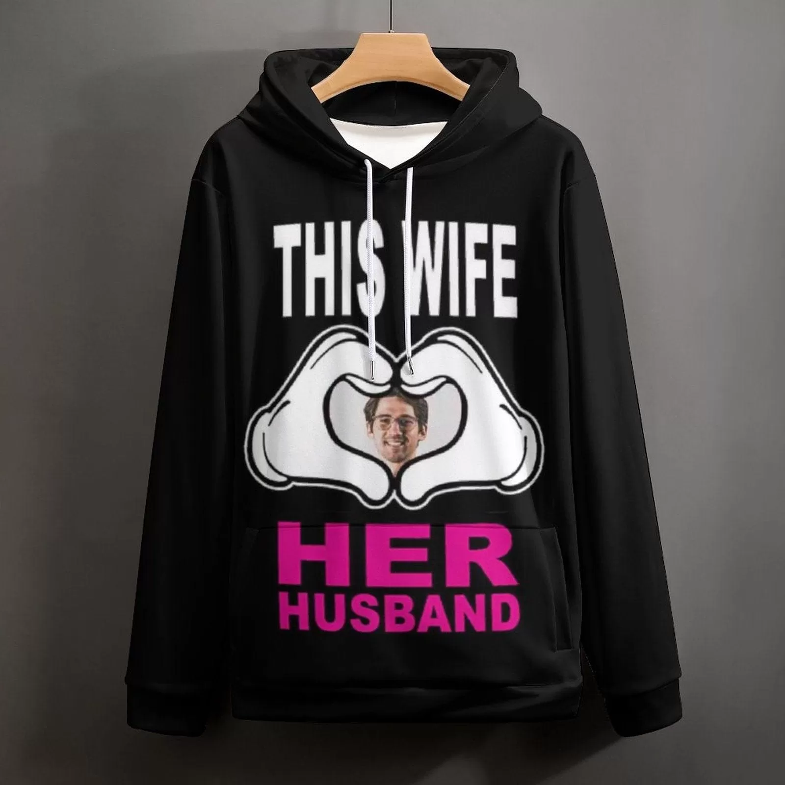 Custom Face Love Gesture Hoodie Designs Personalized Face Unisex Loose Hoodie Custom Hooded Pullover Top Plus Size for Him Her