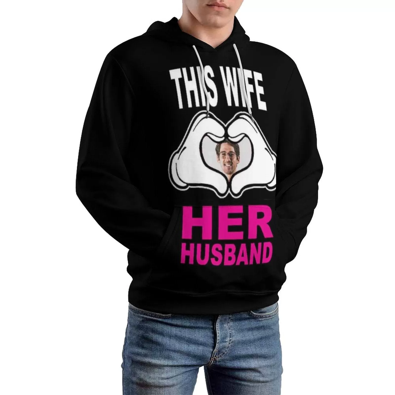 Custom Face Love Gesture Hoodie Designs Personalized Face Unisex Loose Hoodie Custom Hooded Pullover Top Plus Size for Him Her