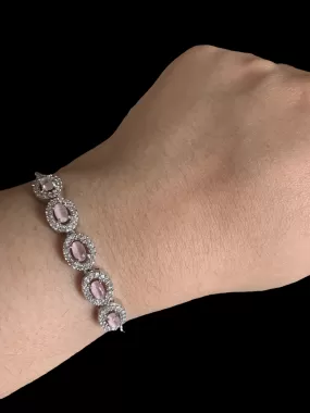 Cz bracelet -  pink ( silver plated ) ( READY TO SHIP )