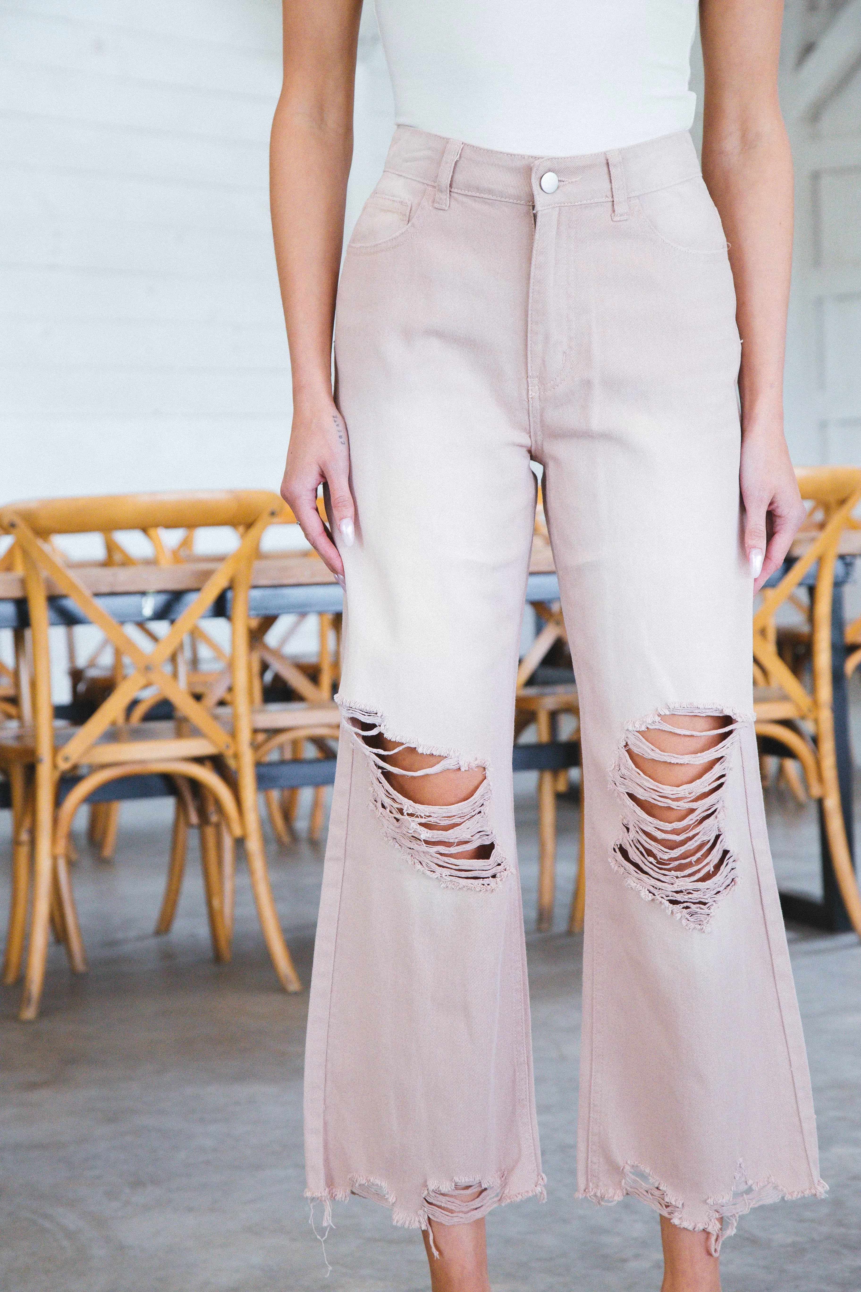 Delilah Distressed Denim Jeans, Mauve