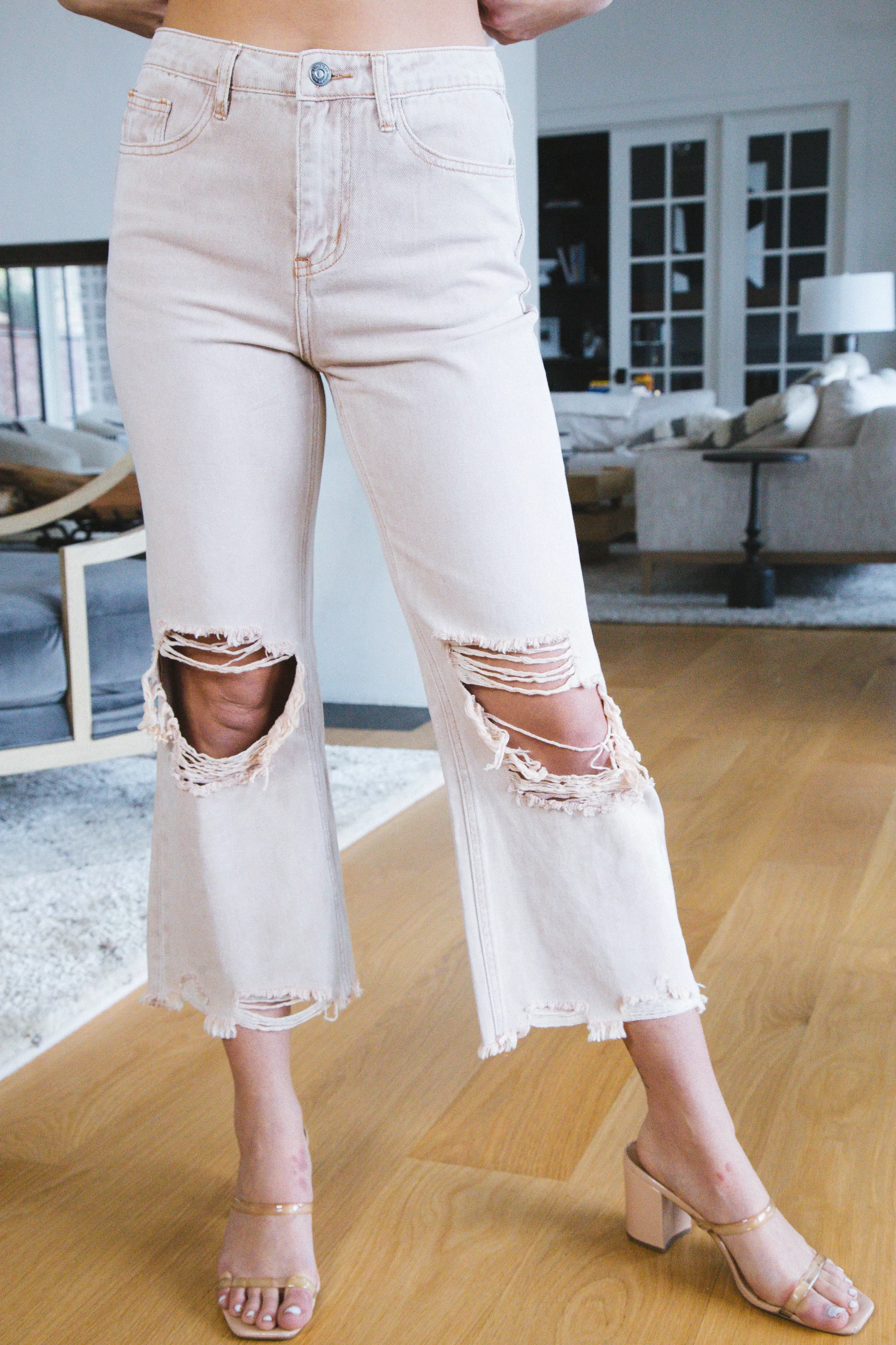 Delilah Distressed Denim Jeans, Mauve