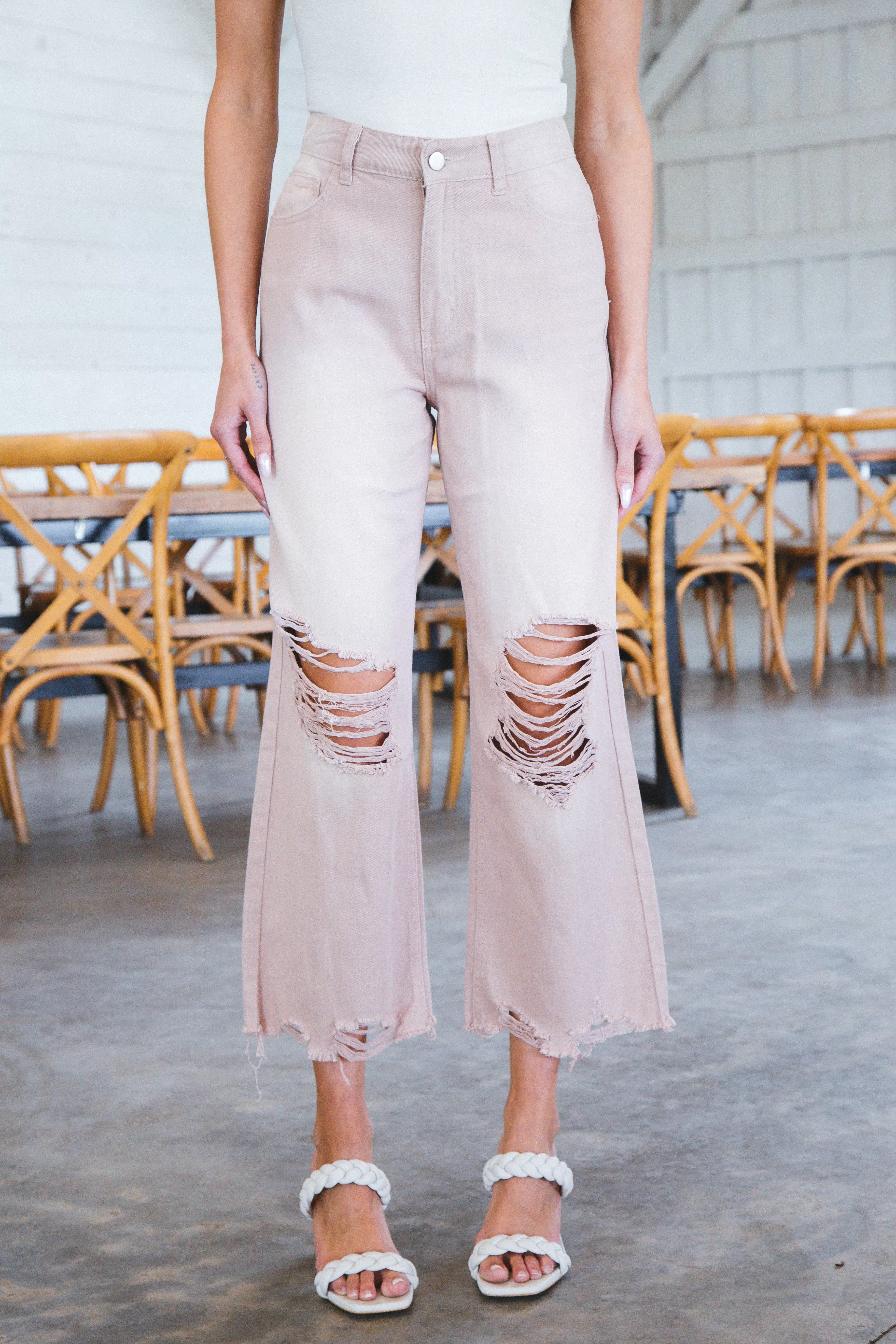 Delilah Distressed Denim Jeans, Mauve