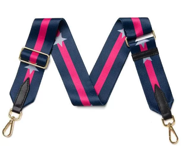 Fabucci Navy and Pink Star Print Crossbody/Shoulder Strap