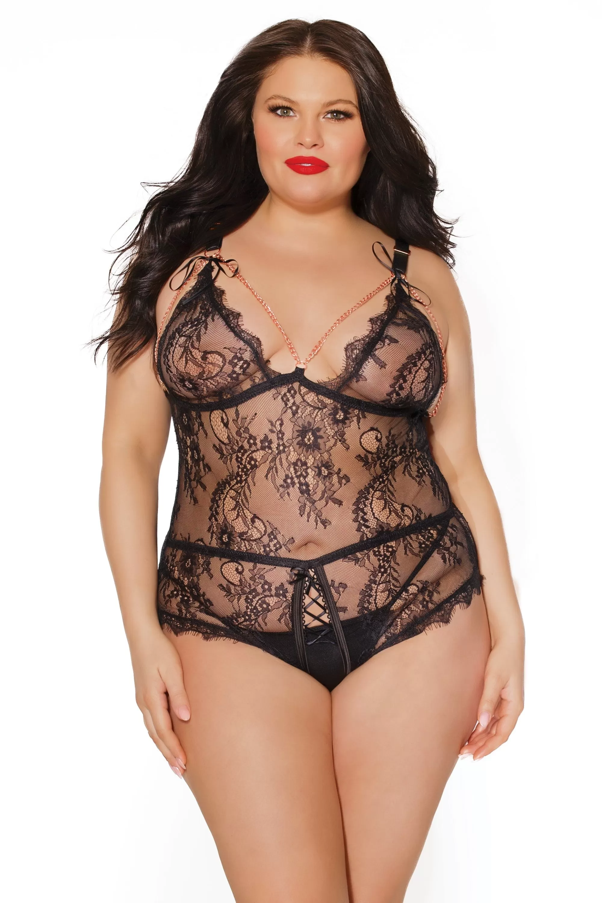 Front & Back Chain Crotchless Teddy