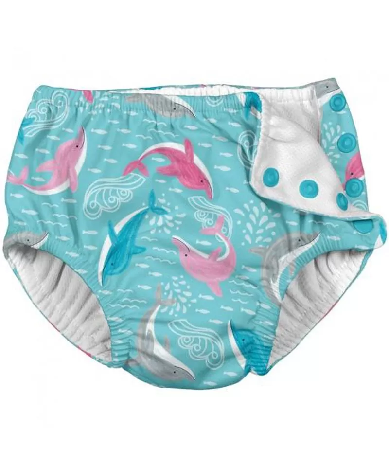 Green Sprouts Aqua Pink Dolphins Snaps Reusable Swim Nappy