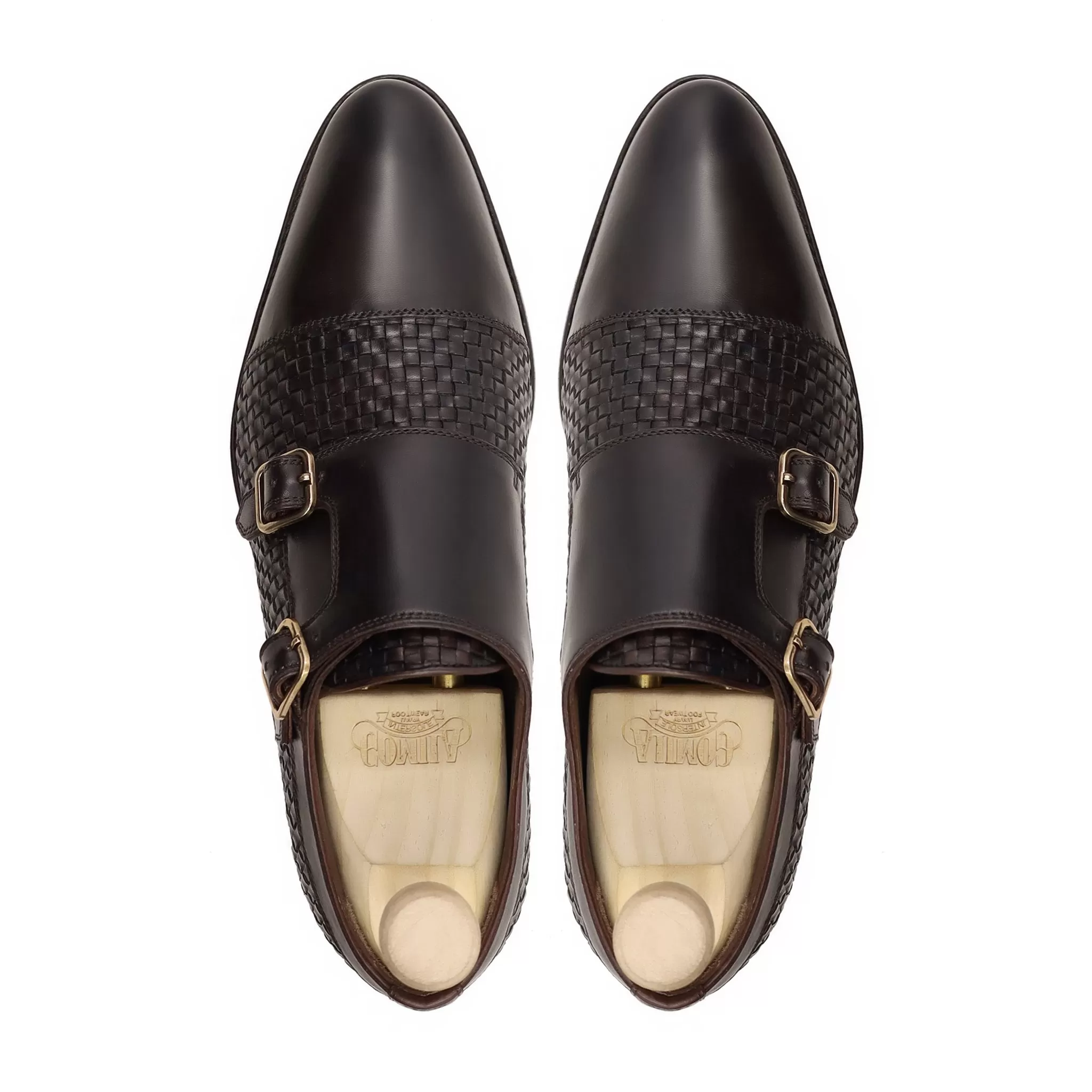 Inci - Men's Dark Brown Calf and Woven Leather Double Monkstrap