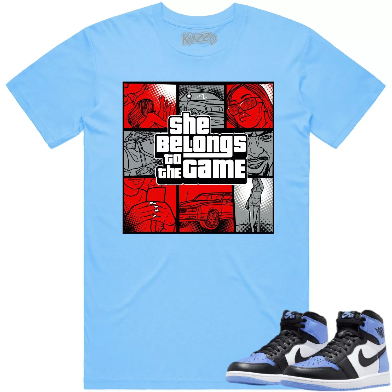 Jordan 1 UNC Toe 1s Shirt to Match - RED BELONGS TO THE GAME