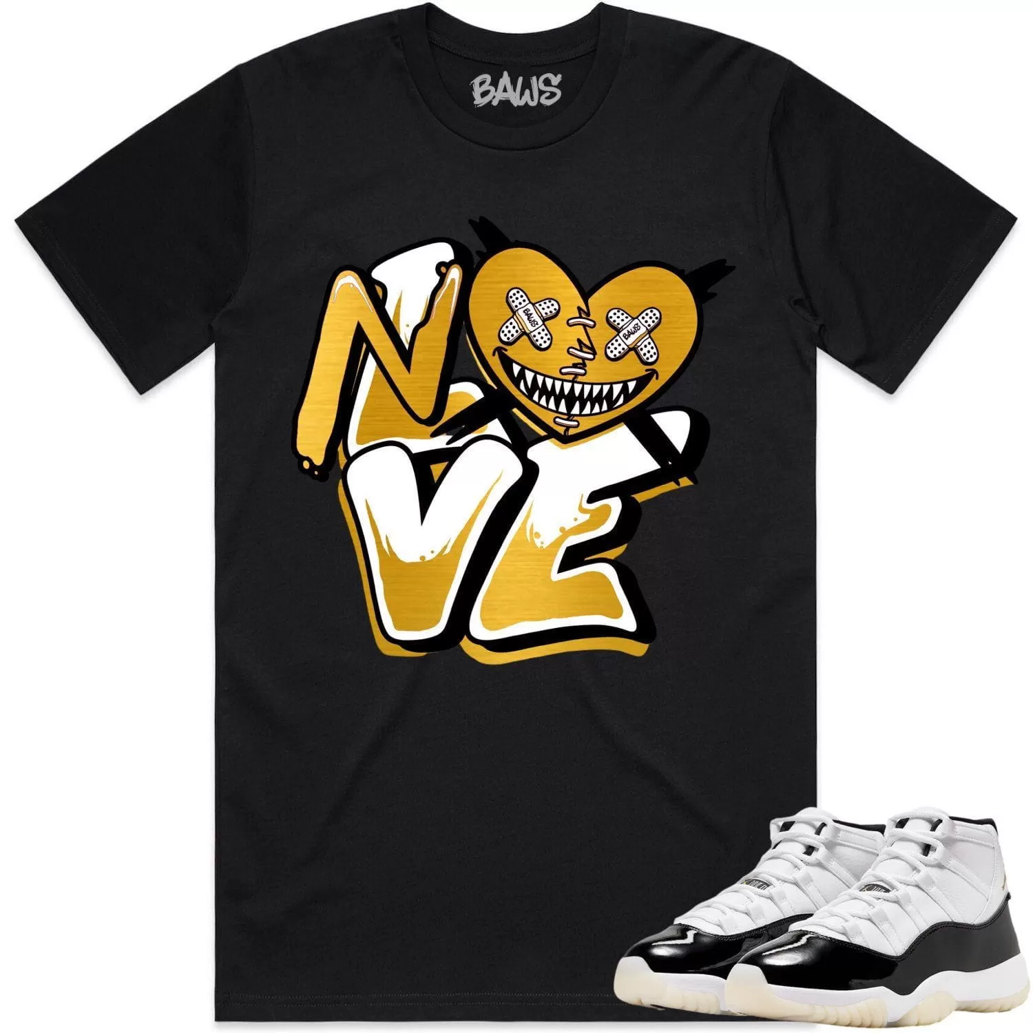 Jordan 11 Gratitude 11s Shirt to Match - GOLD METALLIC NO LOVE BAWS