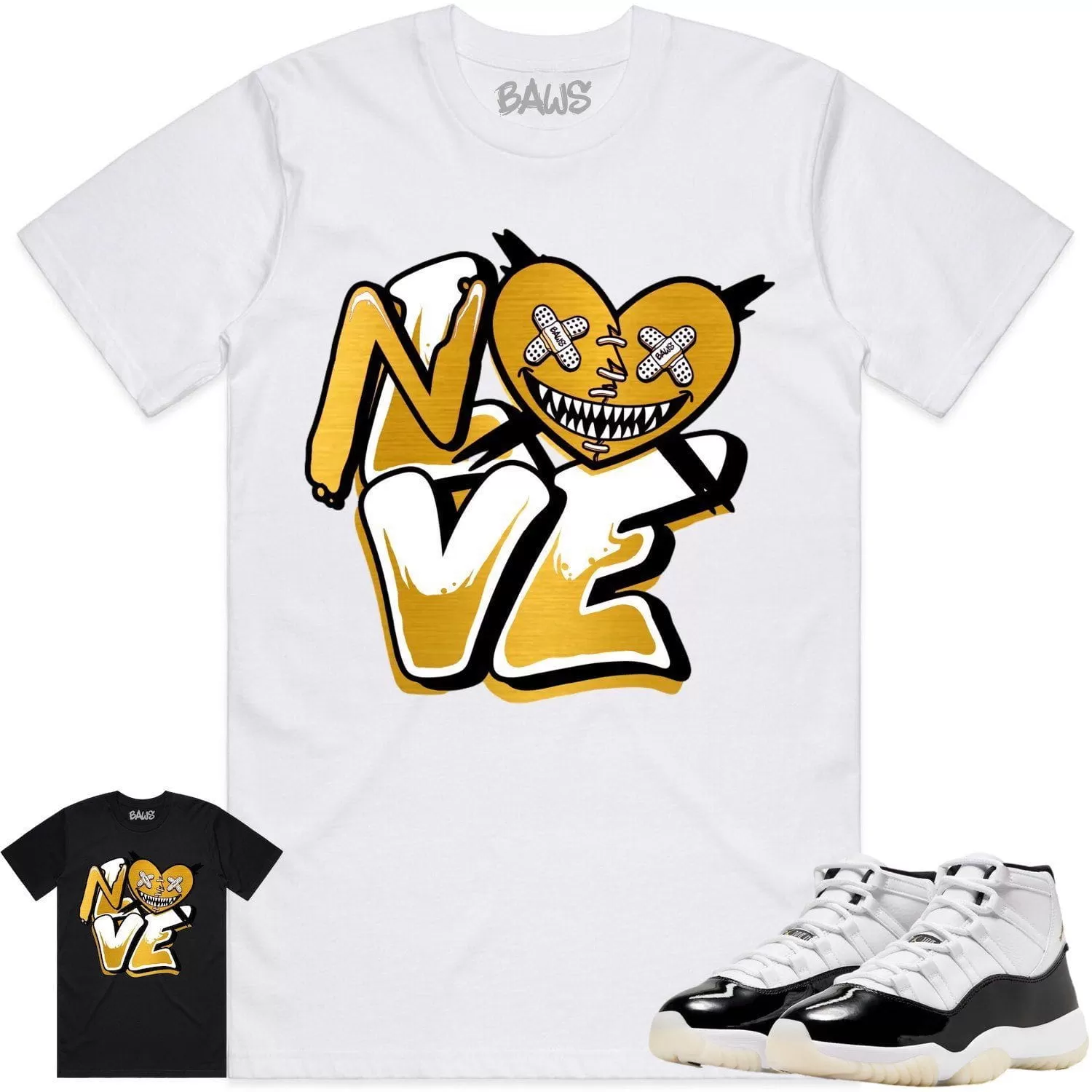 Jordan 11 Gratitude 11s Shirt to Match - GOLD METALLIC NO LOVE BAWS