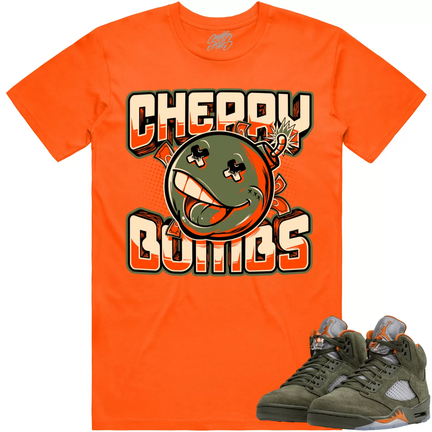 Jordan Retro 5 Olive 5s Shirt to Match - CELADON CHERRY BOMBS