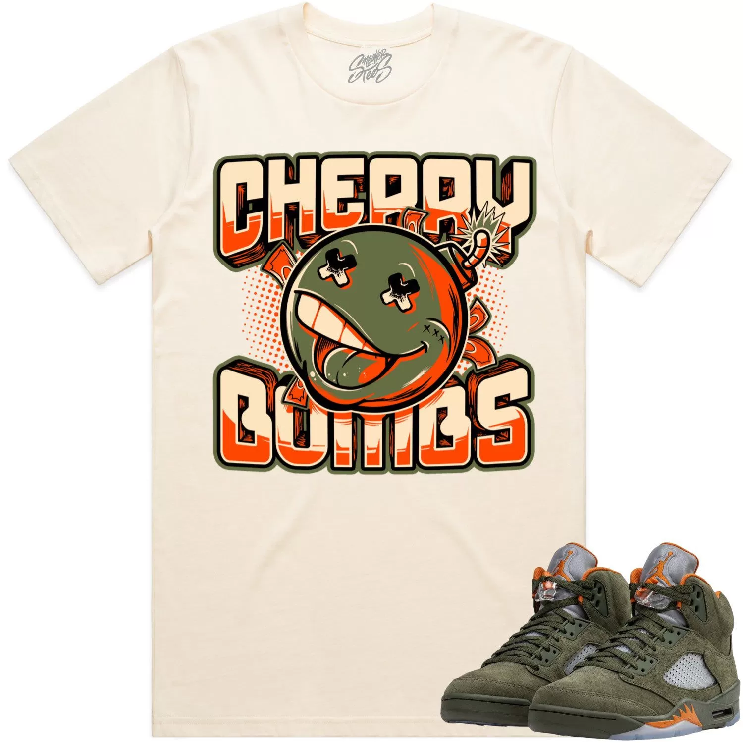 Jordan Retro 5 Olive 5s Shirt to Match - CELADON CHERRY BOMBS