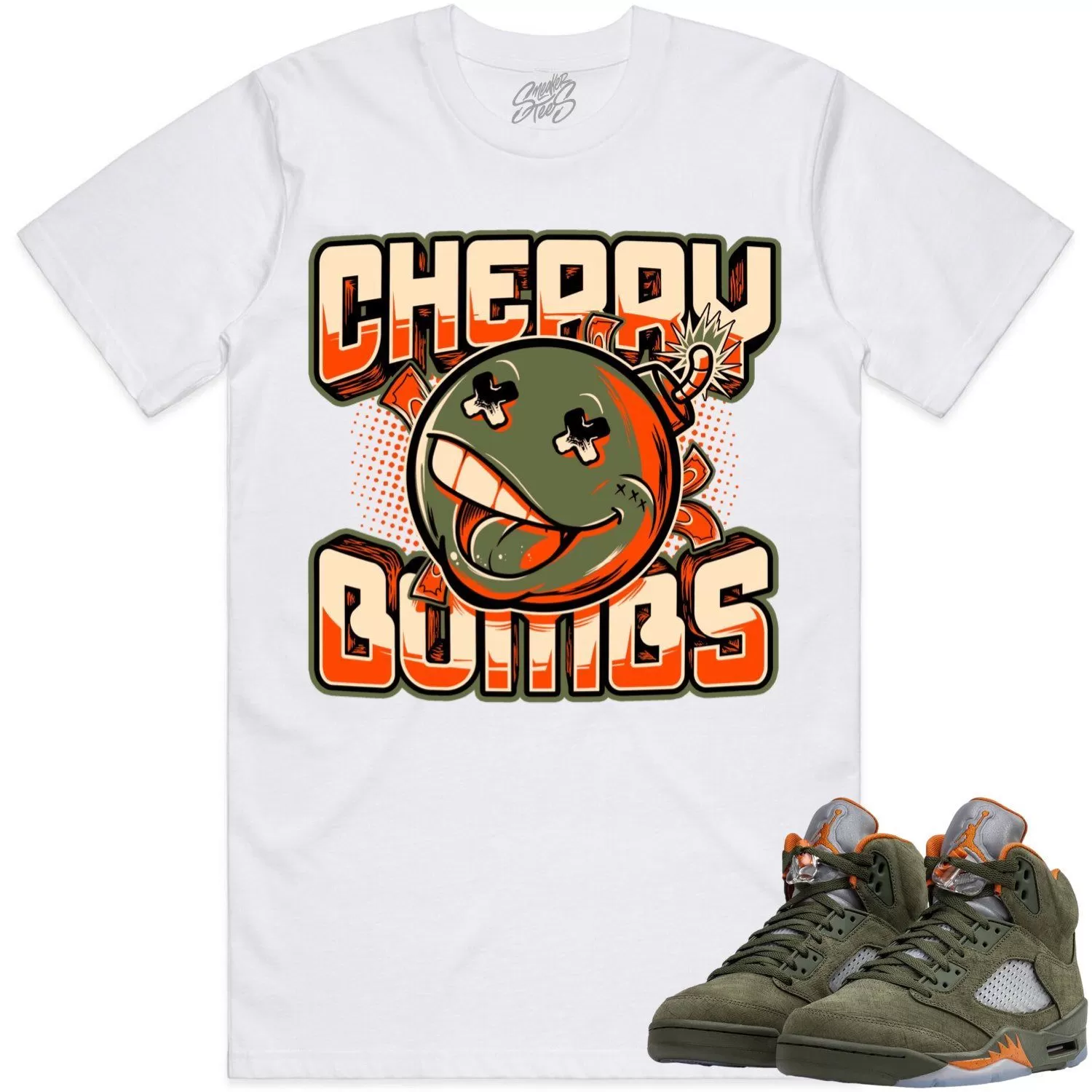 Jordan Retro 5 Olive 5s Shirt to Match - CELADON CHERRY BOMBS