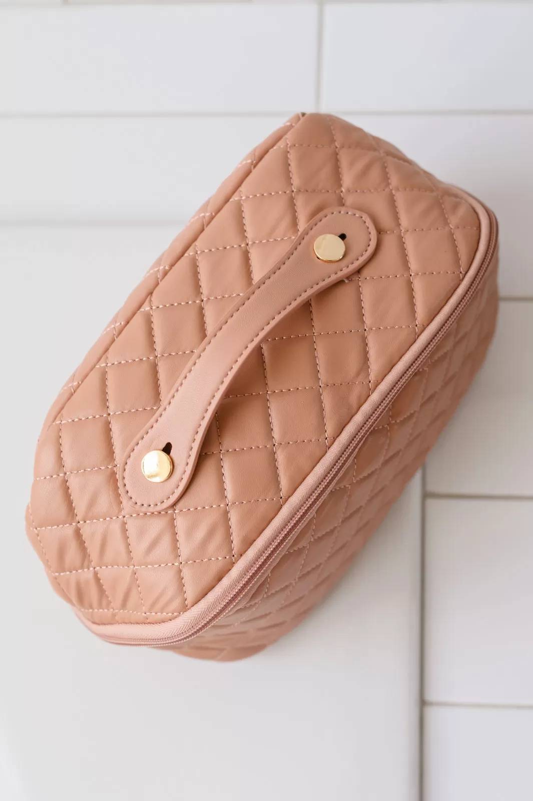 Large Capacity Quilted Makeup Bag in Pink