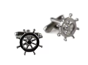 Mens Silver Ship Helm Cufflinks