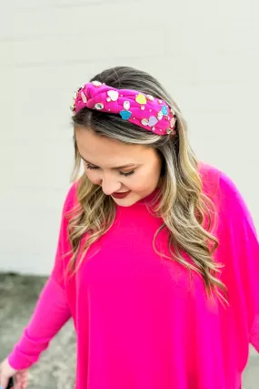 Mixed Media Knotted Headband with Charms, Pink