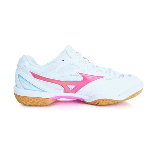 Mizuno Wave Fang Pro Badminton Shoes | White/Pink/Blue