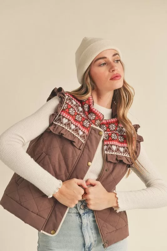 Mocha Brown Heart Quilted Vest