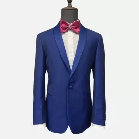 Modern Blue Pin Dot Tuxedo with Shawl Collar - Flat Front Pants