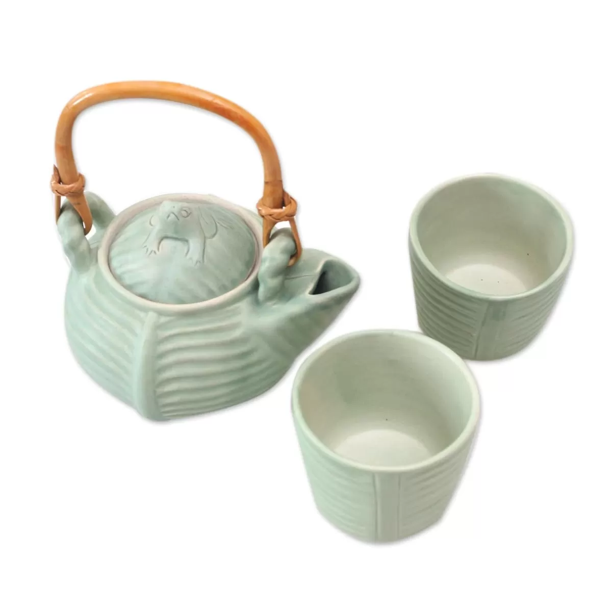 Novica Banana Frog Ceramic Tea Set (Set For 2)