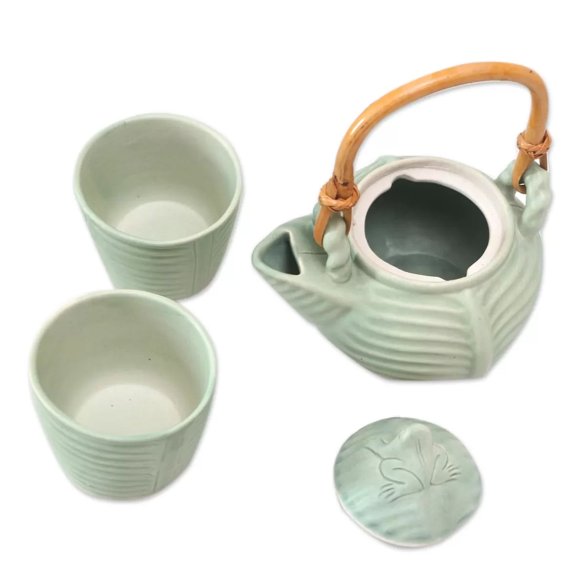 Novica Banana Frog Ceramic Tea Set (Set For 2)