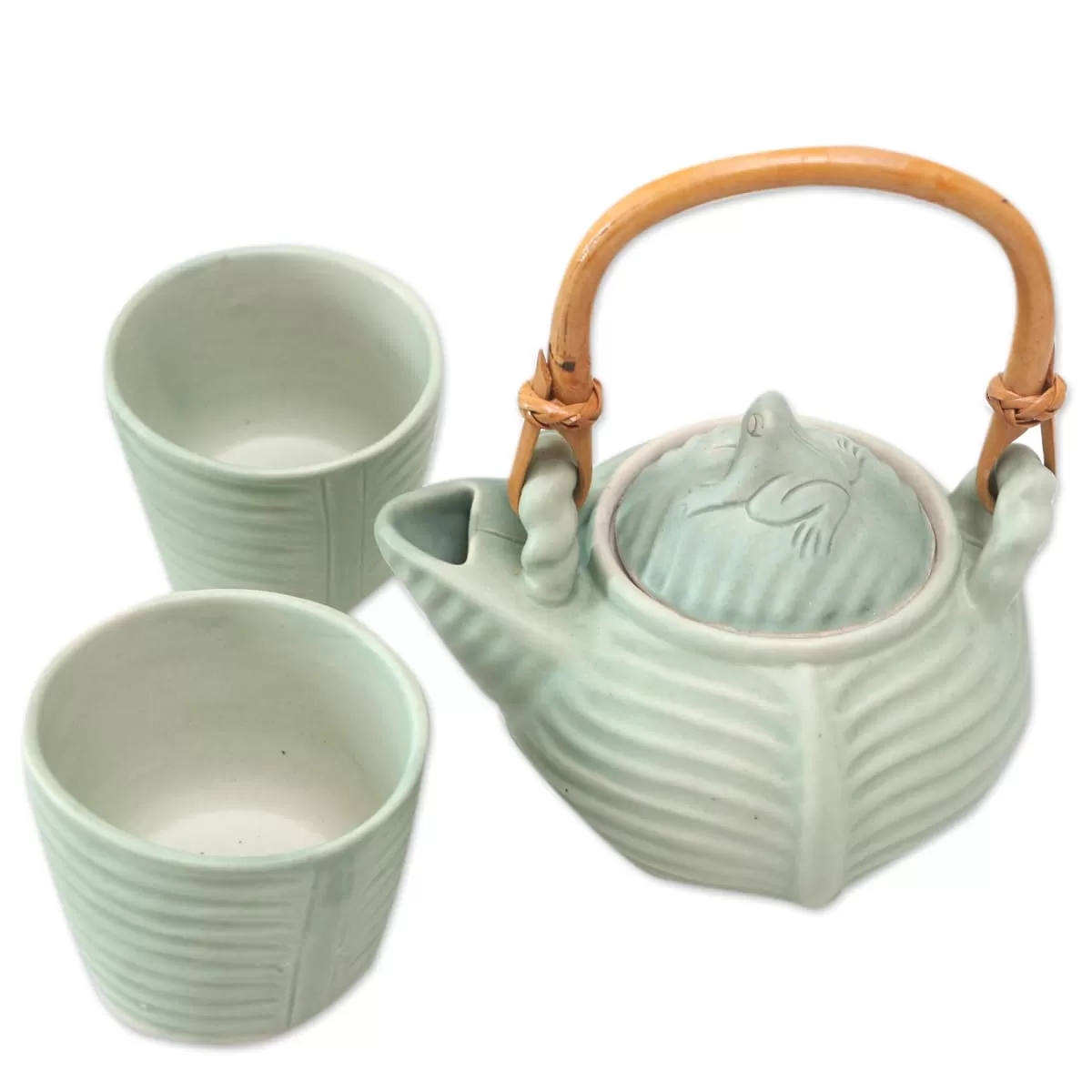 Novica Banana Frog Ceramic Tea Set (Set For 2)