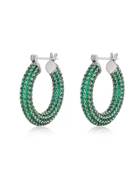 Pave Baby Amalfi Hoops- Emerald Green- Silver