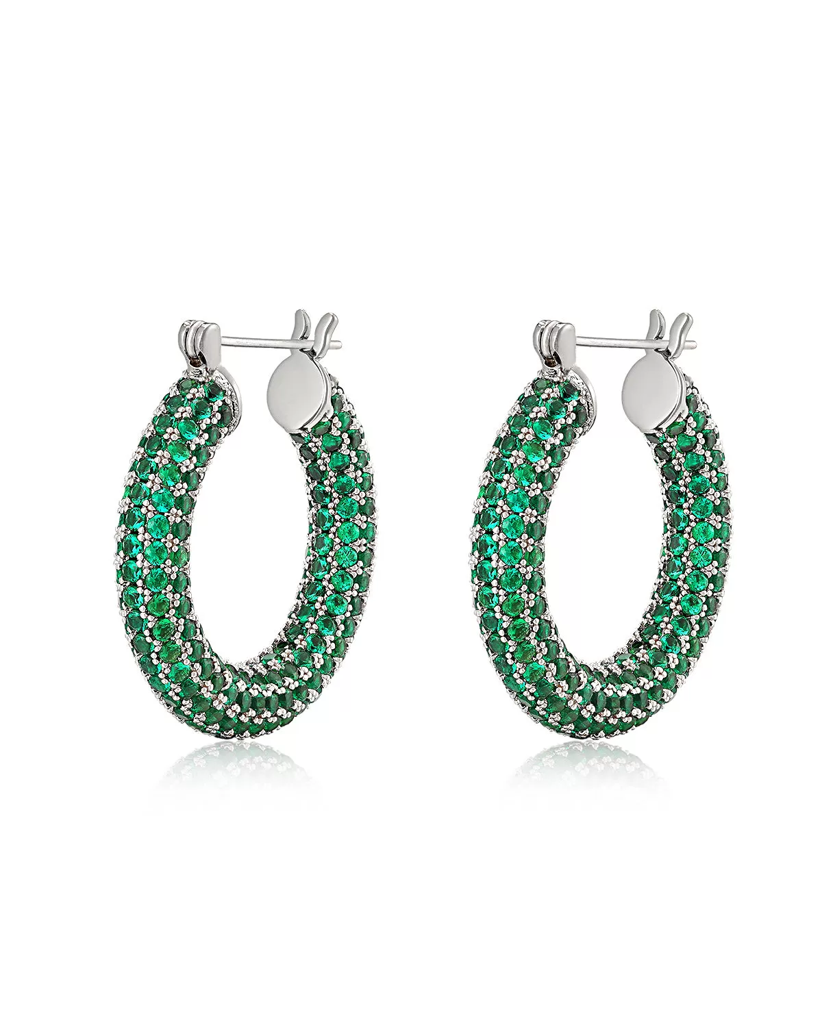 Pave Baby Amalfi Hoops- Emerald Green- Silver