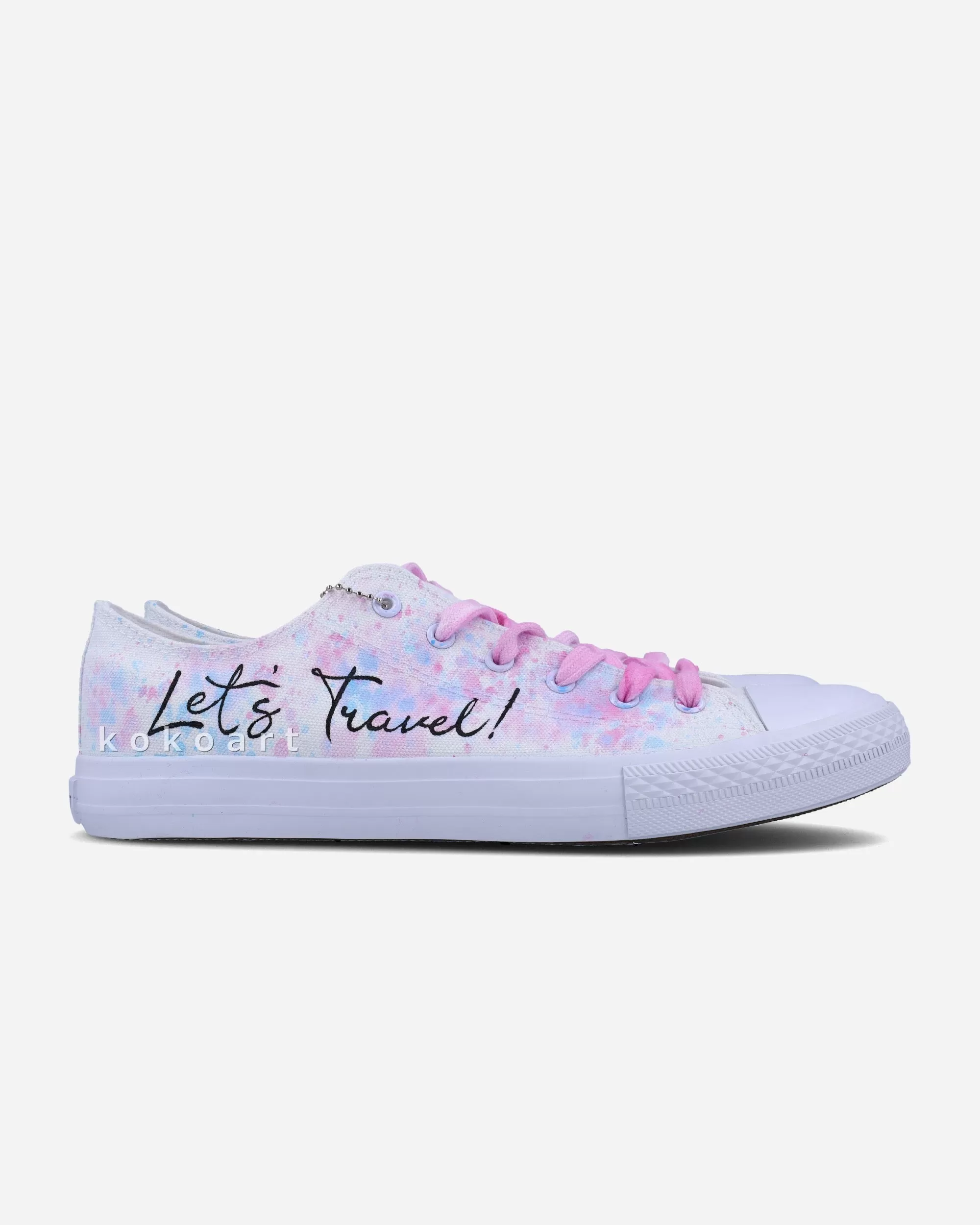 Pink Watercolour Let's Travel Hand Painted Shoes