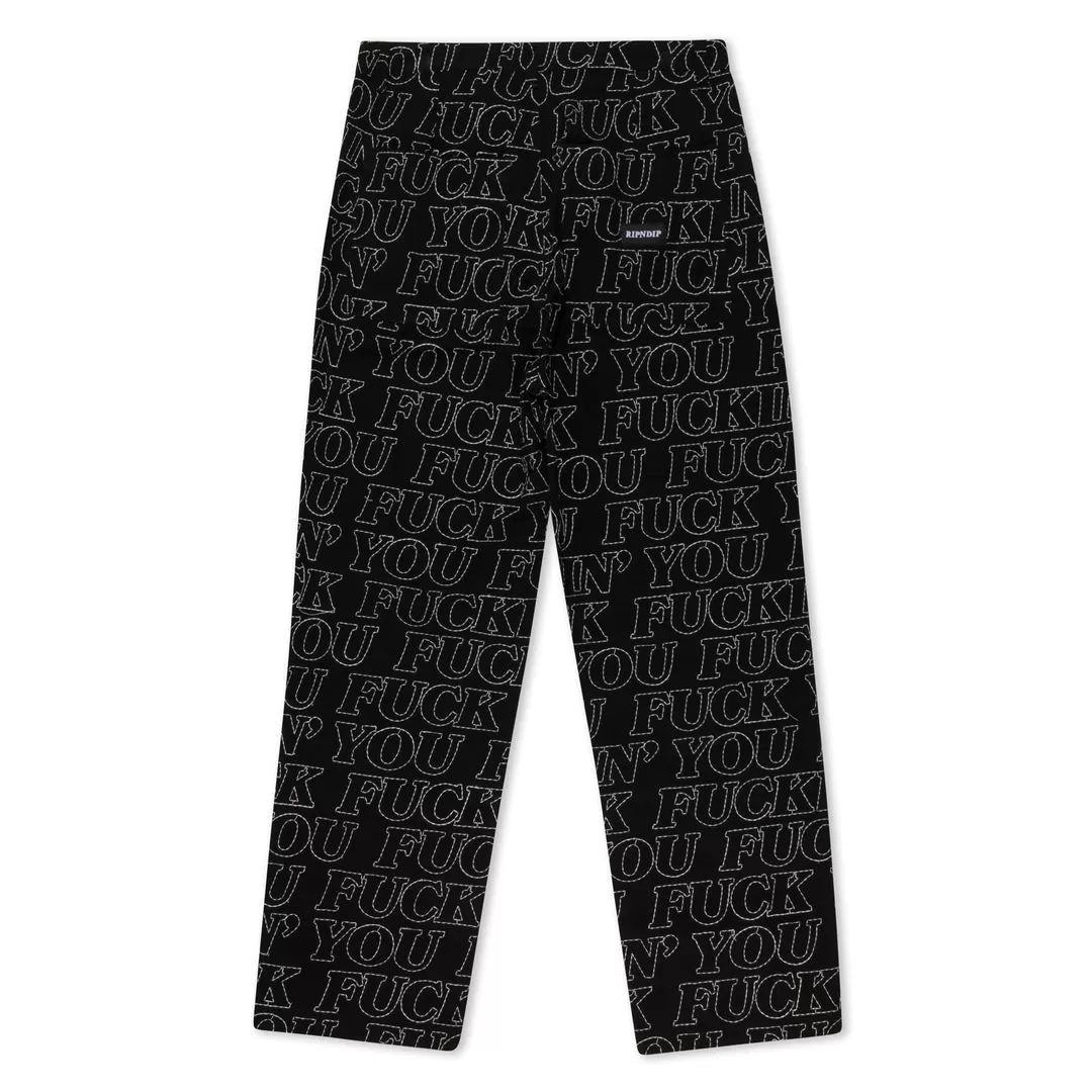 RIPNDIP FUCKIN FUCK QUILTED WIDE LEG PANTS-BLACK