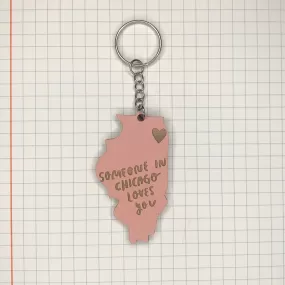 Someone in Chicago Loves You Keychain in Light Pink