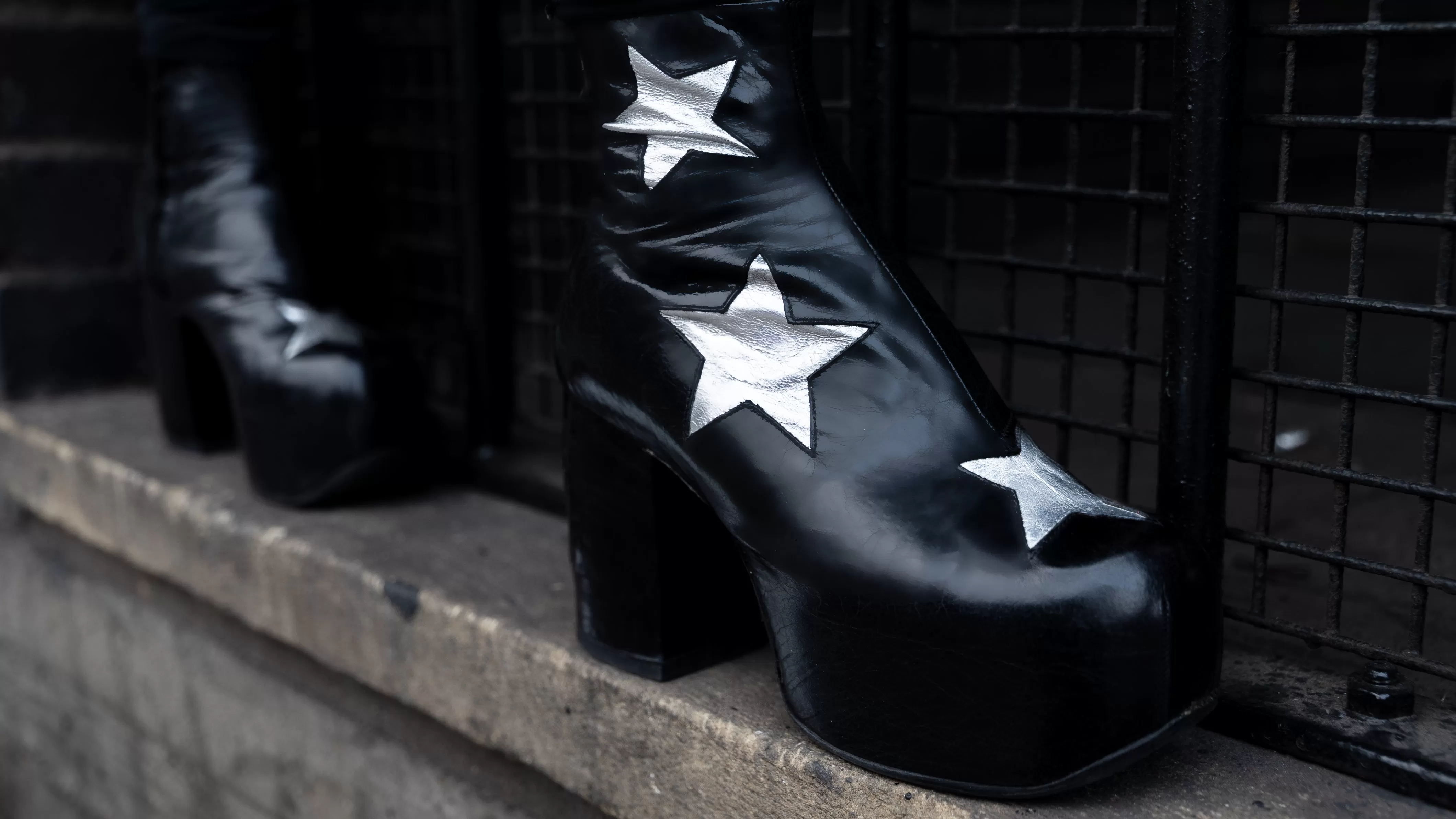 STARDUST Platform Ankle Boots - Black with Silver Stars