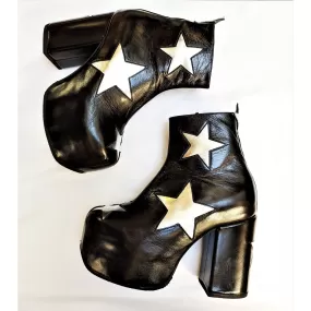 STARDUST Platform Ankle Boots - Black with Silver Stars