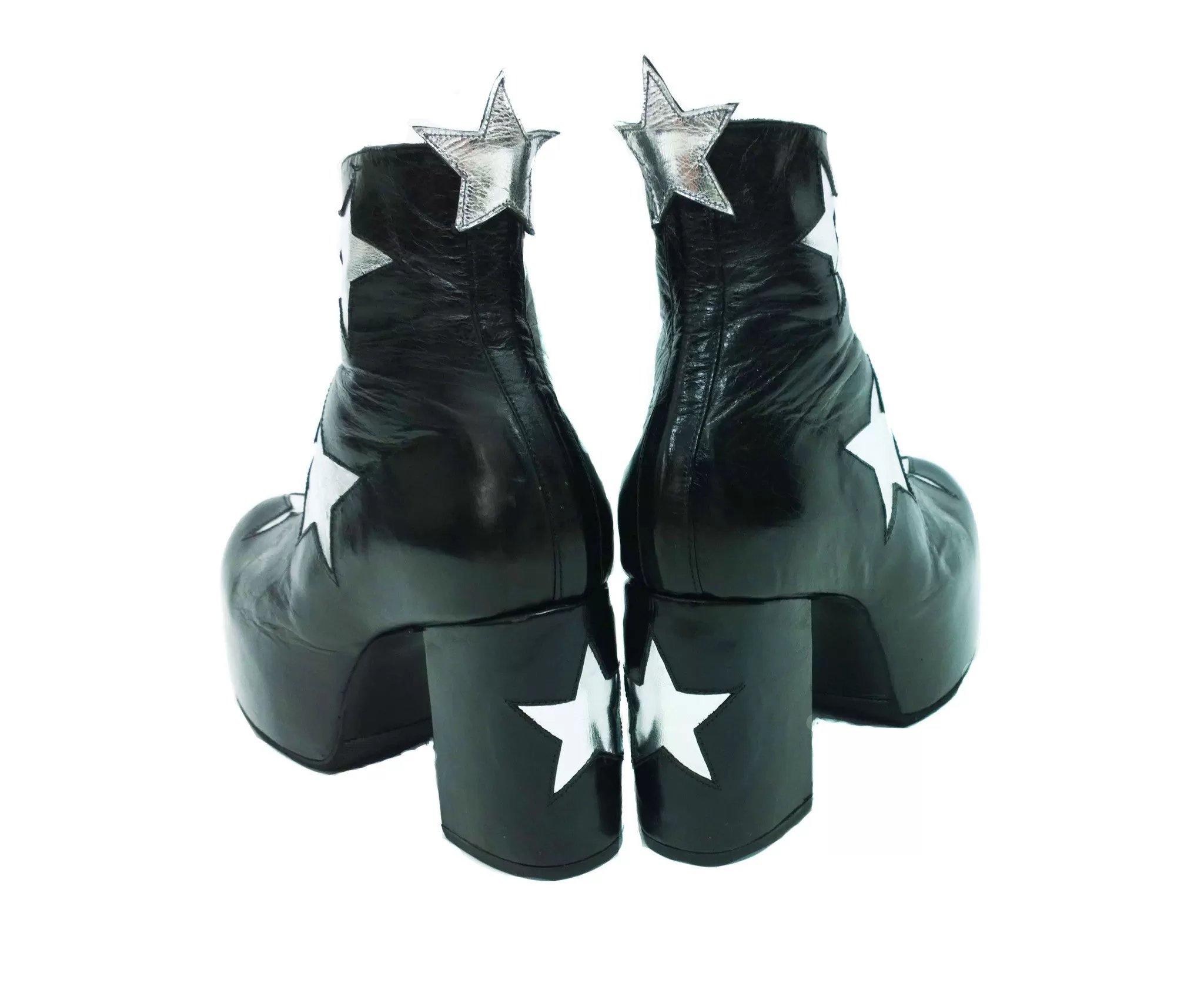 STARDUST Platform Ankle Boots - Black with Silver Stars